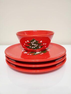 Waechtersbach Mixed Lot Red Christmas Tree 3 Plates 7.75" Bowl 5" Germany